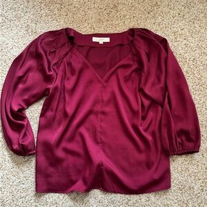 LOFT Deep Red Satin Blouse